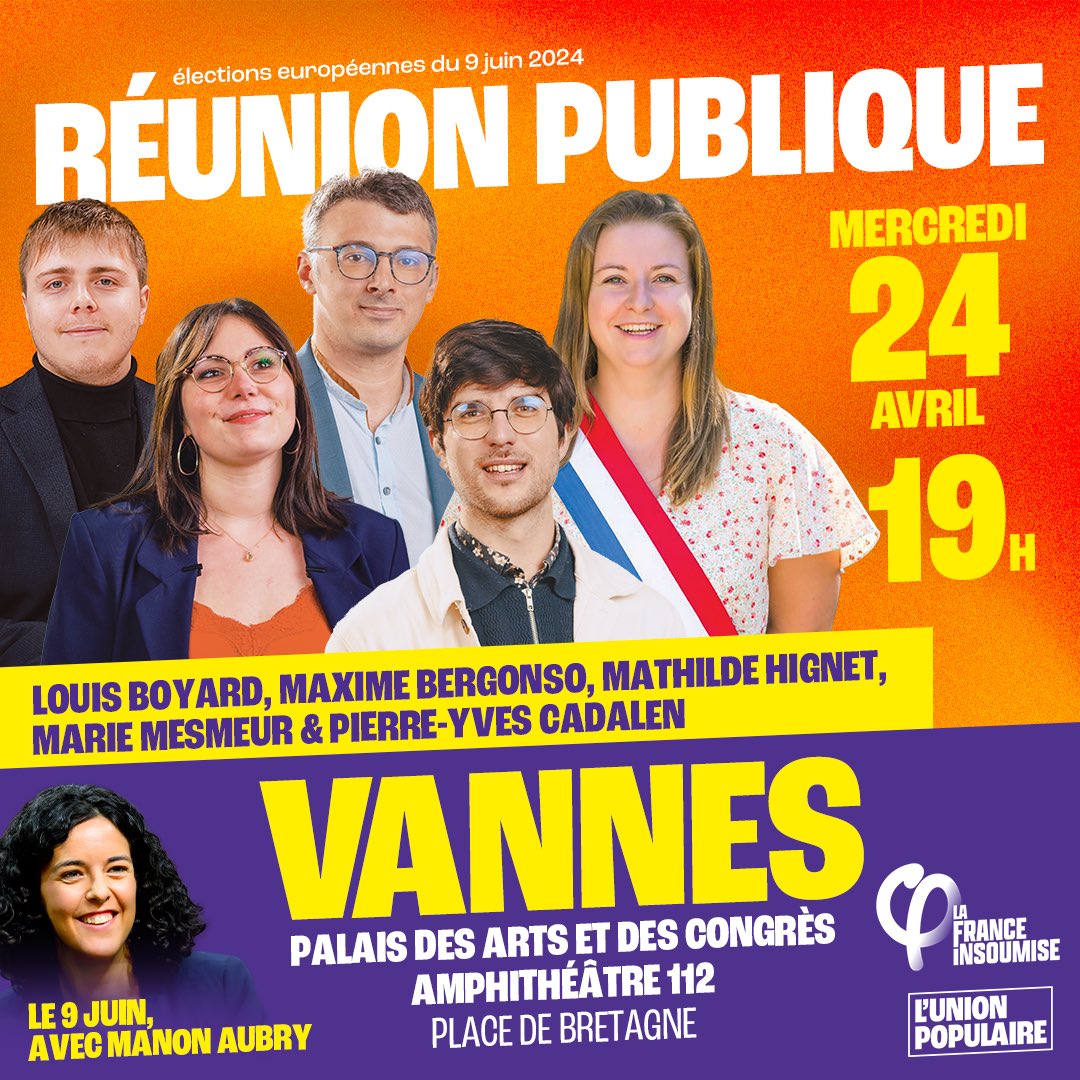 🔥 On vous attends très nombreuses et nombreux demain à Vannes avec @MarieMesmeur, @pycadalen, @MaximeBergonso et @MathildeHignet ! #UnionPopulaire