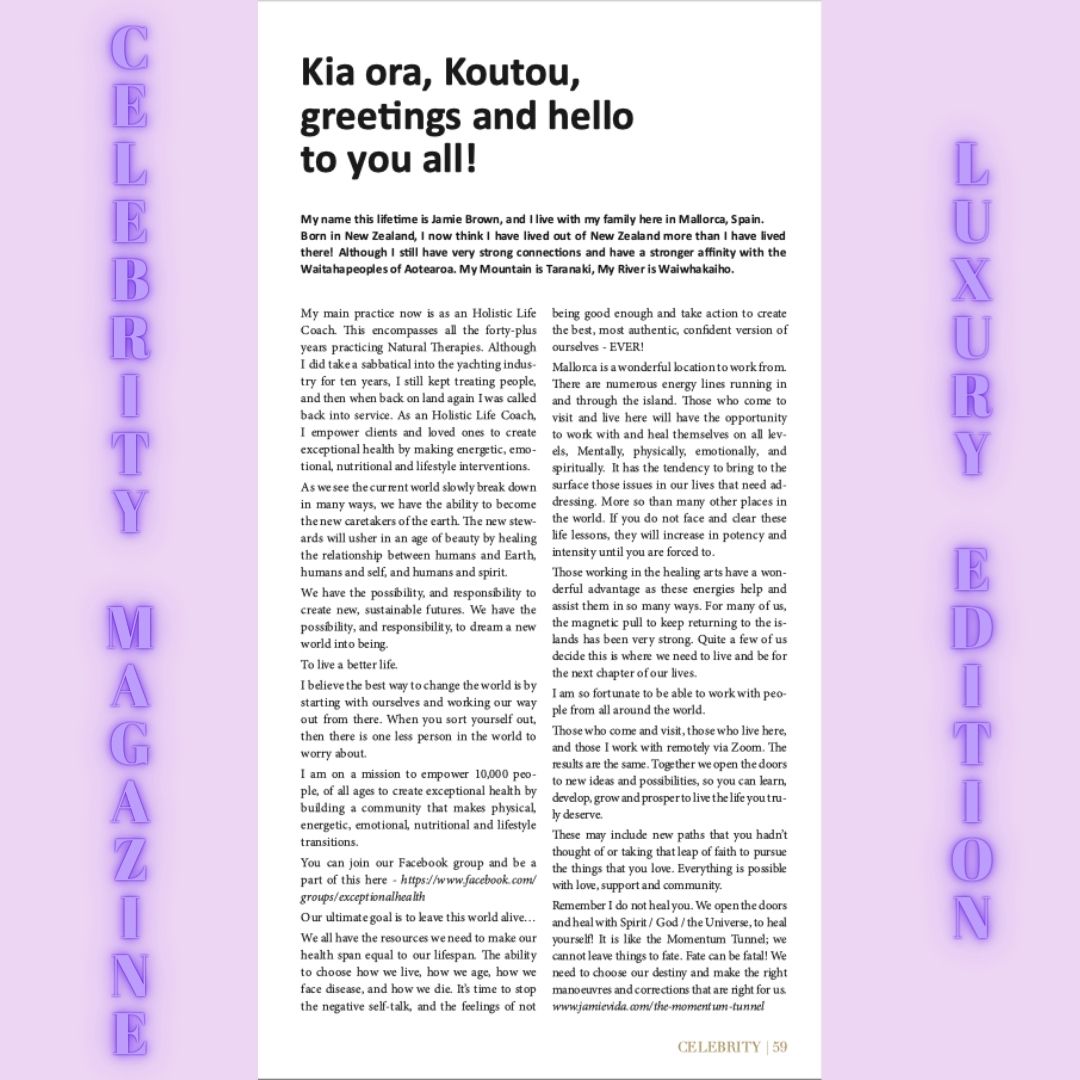 JamieVida's tweet photo. My Wonderful FOUR PAGE Article in the Celebrity Magazine Luxury Edition Is Out Now!
Read the article here - https://t.co/hi3WXJMVjB
Second Page.
Pages 100 - 103, or collect this Coffee Table Edition at top cafes and locations around Mallorca.
In Munay,
Jamie
#jamievida #meditate https://t.co/7Ci2BFhhdp
