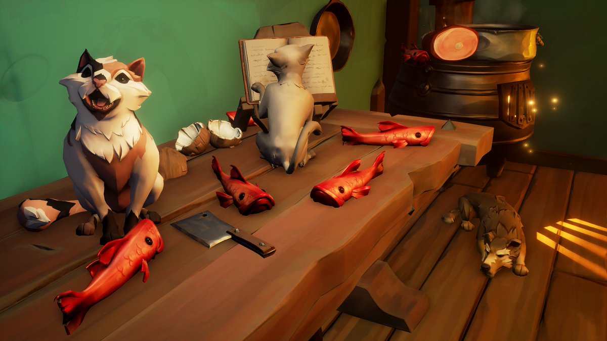 Just fish a few red herrings, and the cats will be feasting! 🐟😺 Theme : Fancy Fishing @SeaOfThieves #SoTShot #SeaOfThieves