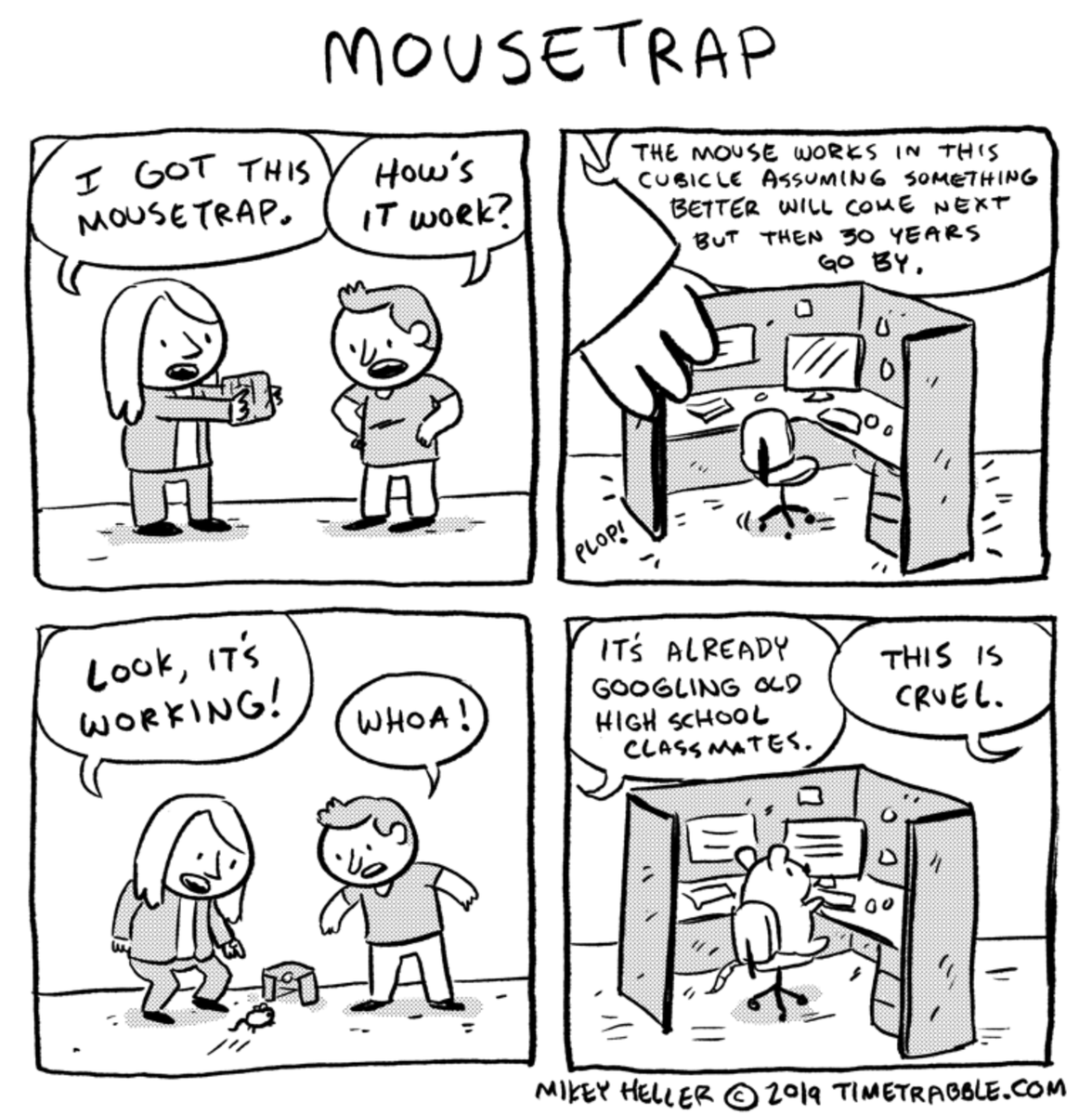 Q: What's the Slowlane life strategy?
A: An institutionalized cultural scheme that involves 30 years of frugal patience while you wait for something better. Best case scenario? 

Live poor, die rich.

Cartoon Credit: M. Heller <a href="/yoyorobot/">Mikey Heller</a> (Available for hire.)