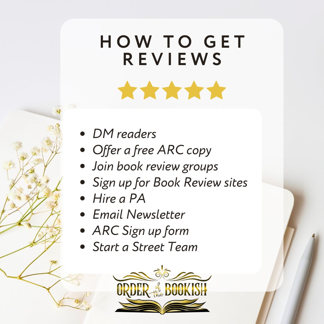 Looking to boost your book's visibility? Here are some tips for getting more reviews.

Send us an email and find out how you can get your very own Bookish Boosters street team today.

#OrderoftheBookish #BookReviews #AuthorTips #BookMarketing #IndieAuthors