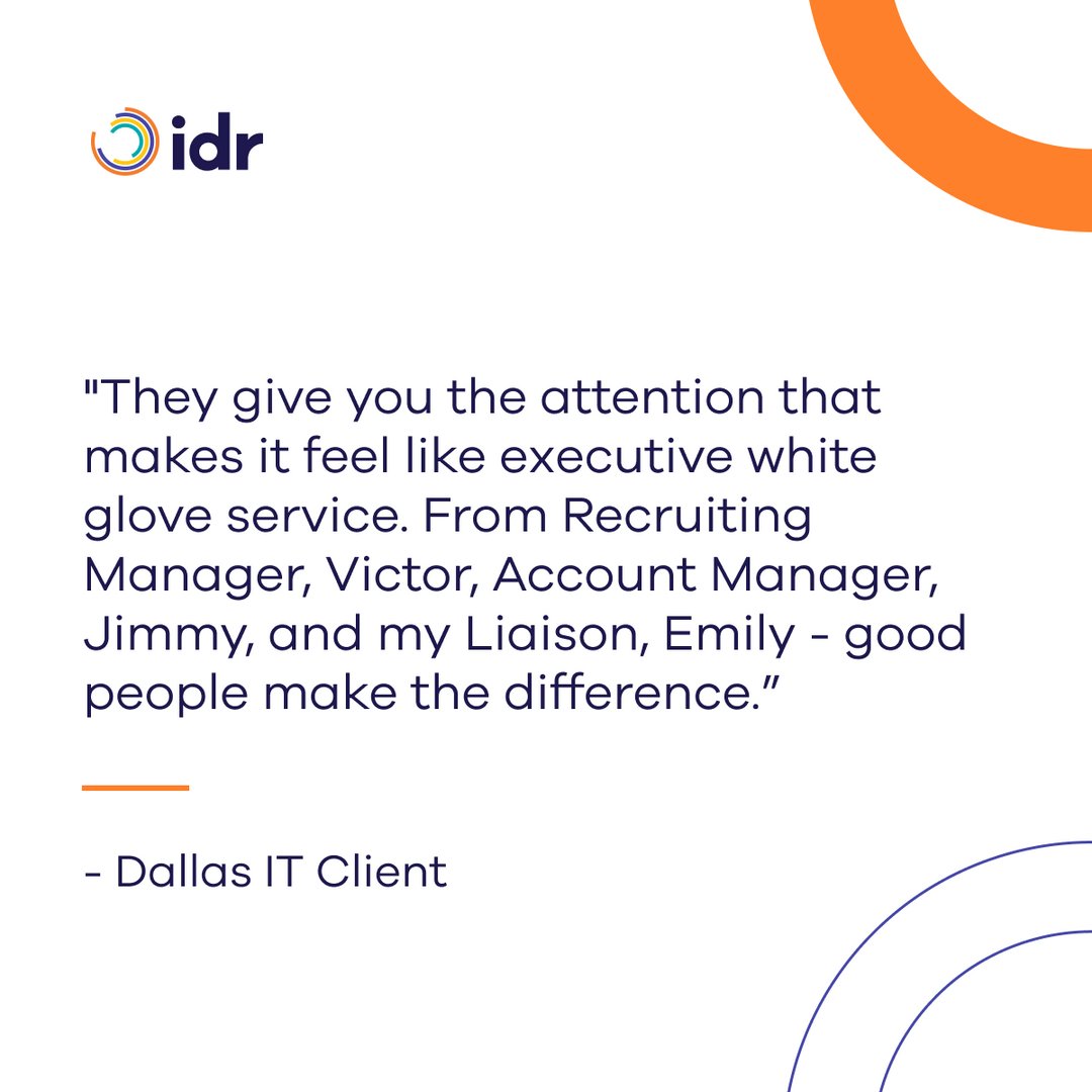 Kind words from an IT client in Dallas, TX. This is why we hire only the best. To create positive client experiences like this. Thanks for trusting us with your big career move! 

#itjobs #itjobsearch #itstaffing