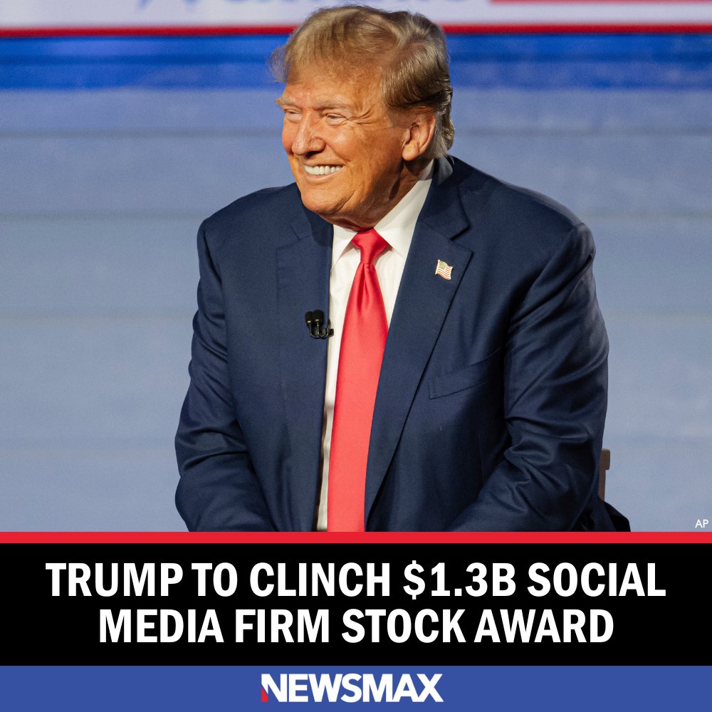 Donald Trump is set to secure Tuesday a stock bonus worth $1.3 billion from the company that operates his social media app Truth Social, equivalent to about half the majority stake he already owns in it, thanks to the wild rally in its shares. More: bit.ly/4dcMMtM