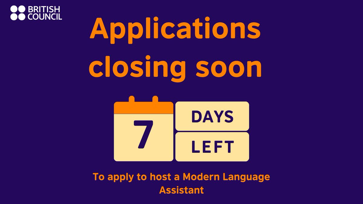⏰Only one week left to get your application in⏰ Any questions? Our team will be on hand to help you at LanguageAssistants.UK@BritishCouncil.org for any questions you may have about the programme or application process @Schools_British #MFLtwitterati