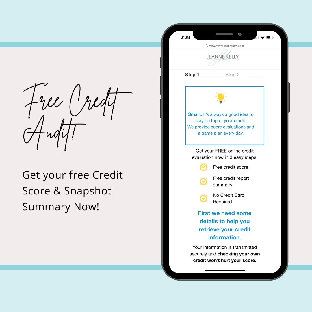 Have you checked your credit recently? Go to the link below to get your FREE Credit Audit! 

myfreescorenow.com/en/creditsnaps…

#credit #credittips #freeresource #healthycredit #womeninbusiness #creditscore #creditcard #creditreport