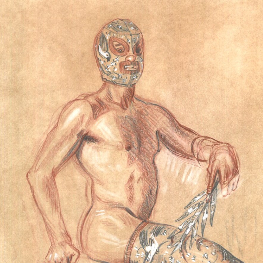 This is a drawing I did from the live model in 2008, but which I have not published or shared before. At the time I was doing a series of drawings and paintings inspired by Lucha LIbre, and which explored ideas of identity as a Mexican-American he luchador cannot remove his mask