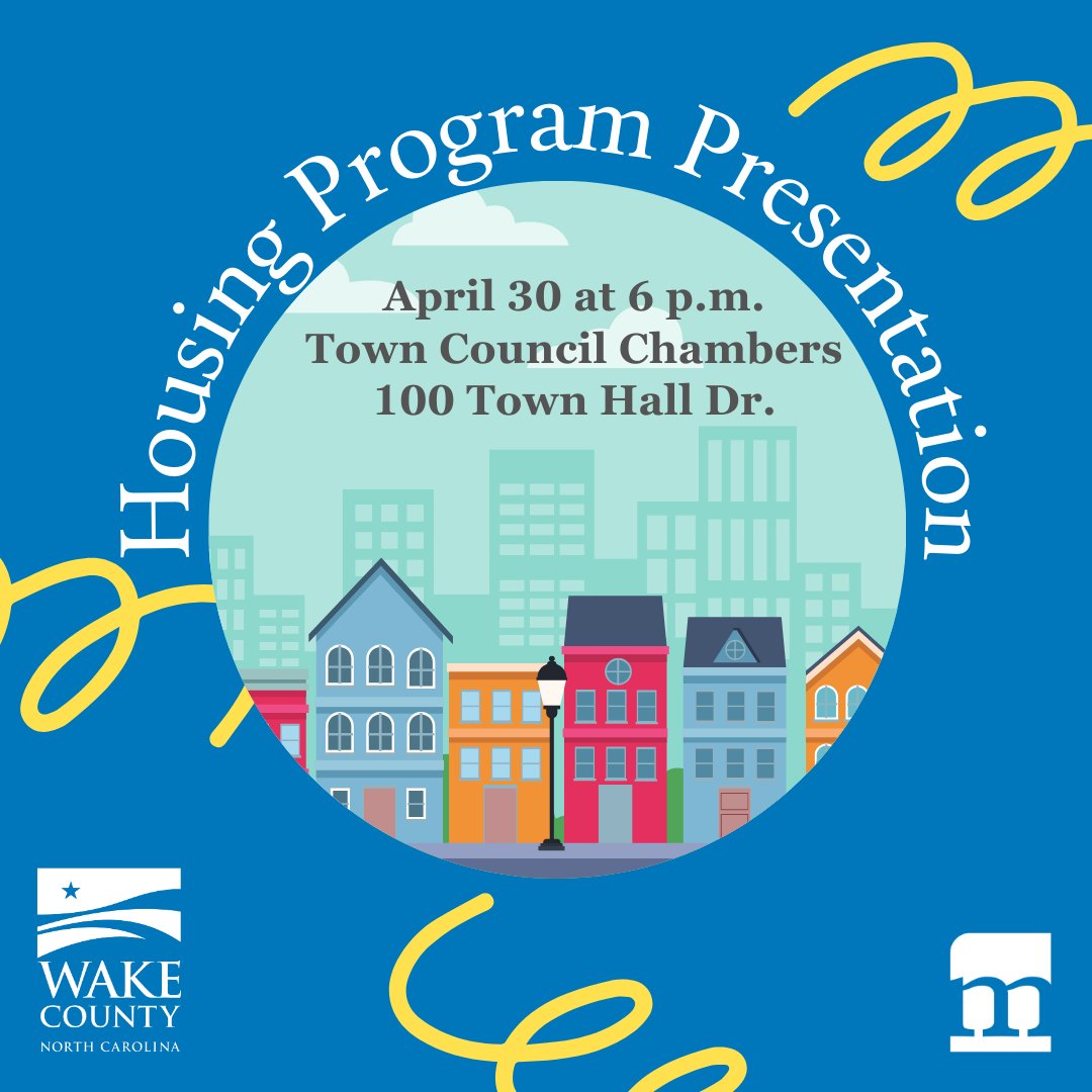 The @WakeGOV Housing Affordability & Community Revitalization Department will be providing a 30-minute public information session on their Home Rehabilitation and Affordable Home Ownership programs. Learn more at bit.ly/4b5Jbvz