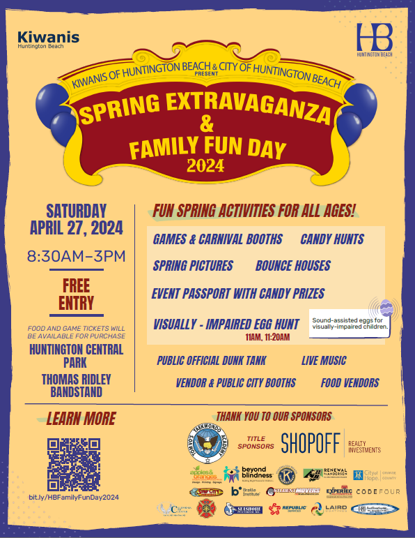 Join us for the Spring Extravaganza & Family Fun Day on Saturday, April 27! Come to the Huntington Sports Complex to hunt for candy, take spring pictures, dunk a public official, & enjoy live music! Don't forget to stop by one of our food vendors to enjoy a treat.
