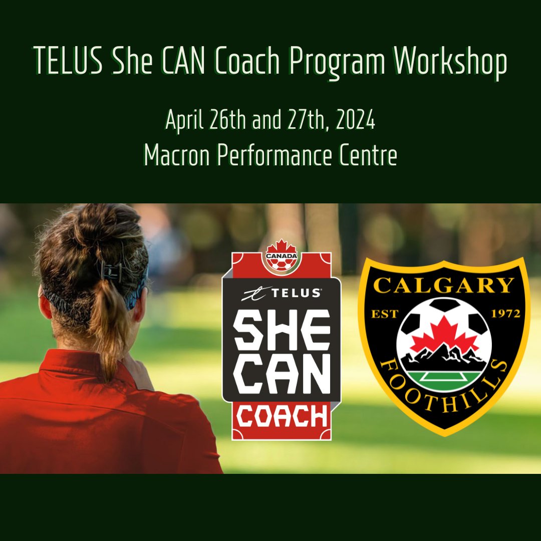 Canada Soccer’s TELUS She CAN Coach program is hosting a workshop for its participants at Foothills’ Macron Performance Centre on April 26 and 27. Learn more about this important program: l8r.it/K2VP #WomenInSport @CanadaSoccer #SoccerForLife #TELUSSheCanCoach