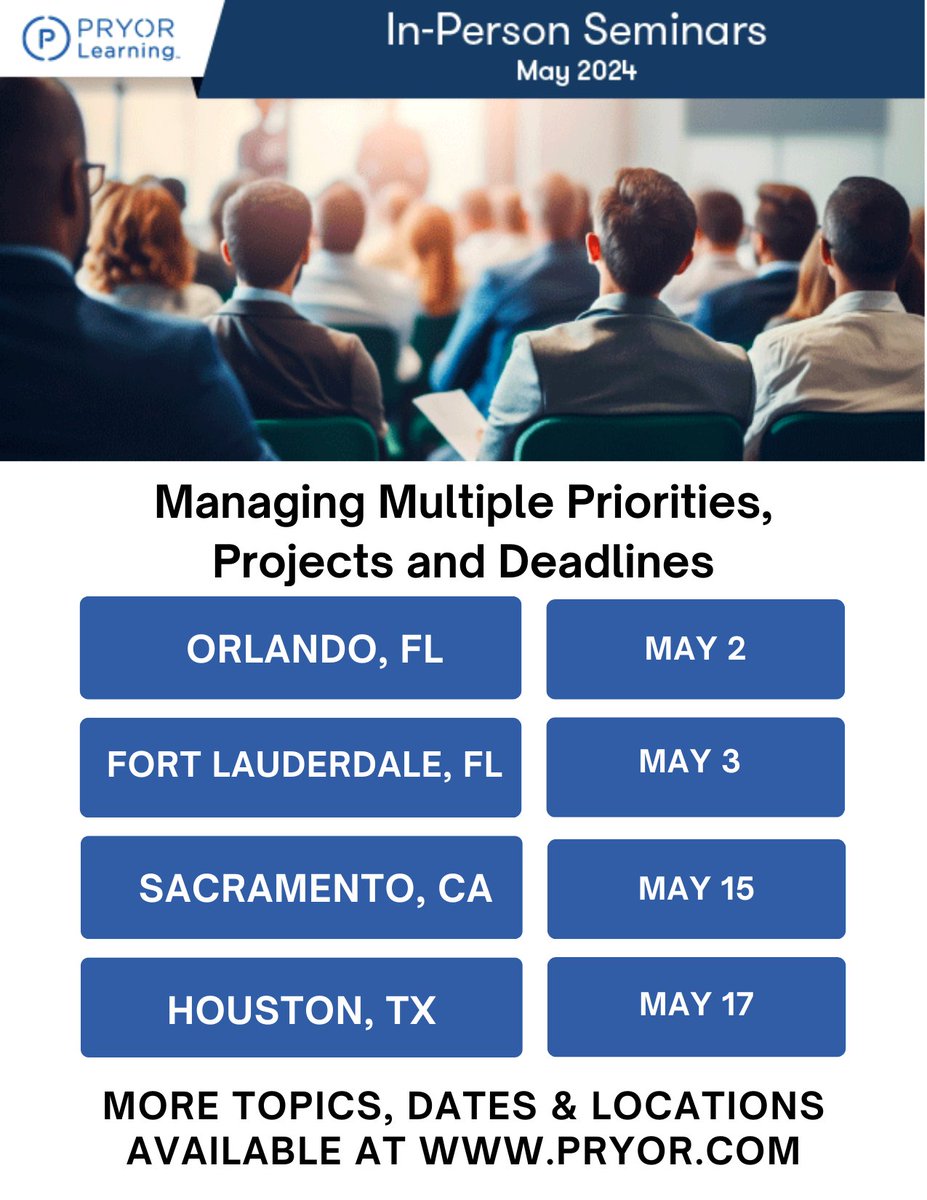 pryorlearning's tweet image. Prioritize crucial projects, manage conflicting demands and master multiple tasks with confidence. Reduce pressure and excel in your professional journey! hubs.la/Q02tN75Q0
#timemanagement #ProjectPrioritization