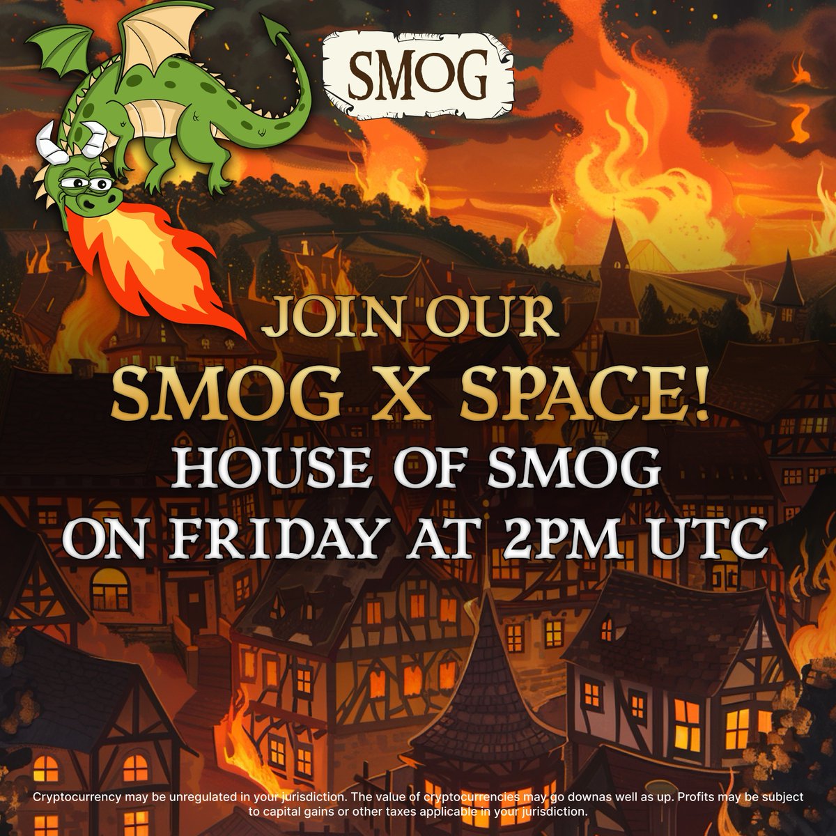 🐉 #Dragons we’re back with another X Space! 🚀

Tune in this Friday at 2 pm UTC! ⏰

We will be discussing phase 1 and 2 of the recent $SMOG #Airdrop delivery followed by a community Q&amp;A! 💬

x.com/i/spaces/1dRKZ…

P.S. participation and asking questions will be rewarded! 💰🙋‍♂️