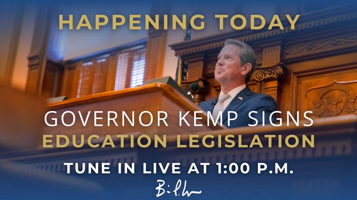 Join us at 1:00 p.m. today as I sign legislation strengthening K-12 education in Georgia, setting our students up for success.