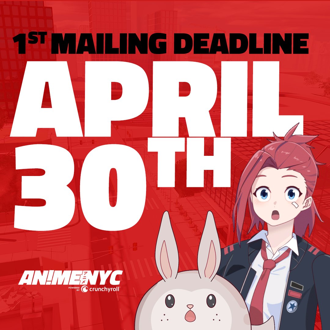 📫 FIRST MAILING DEADLINE IS HERE! 📫 We're ONE WEEK AWAY from the first mailing deadline of Anime NYC 2024! Get your badge in the mail in the FIRST ROUND OF SHIPPING & THE LOWEST MAILING PRICE! 🎟️ GET YOUR BADGE TODAY: loom.ly/O5Vnf9E 🎟️