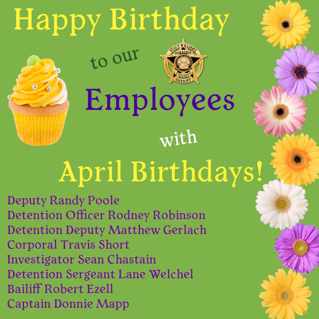 We would like to wish our employees with birthdays in the month of April a Happy Birthday!! #HappyBirthday #TeamHCSO