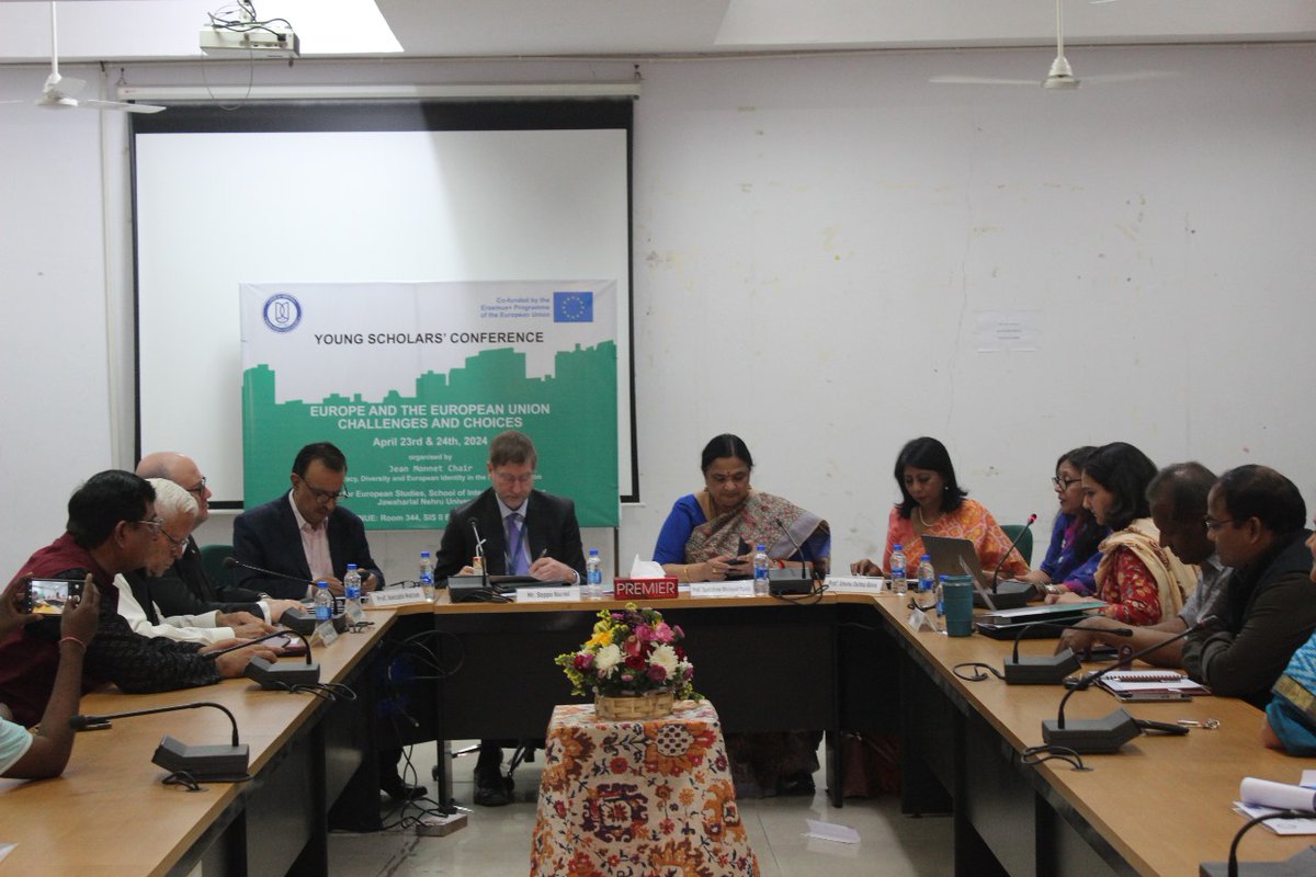 Lyimeee's tweet photo. From the Young Scholars' Conference 2024 today, organised by Centre for European Studies, SIS, JNU. The inaugural session discussions are always the ones you can never miss! Discussing contemporary challenges and developments in Europe and Intl Politics. #JNU #SIS #YSC2024 https://t.co/0Rkyq8VZjF