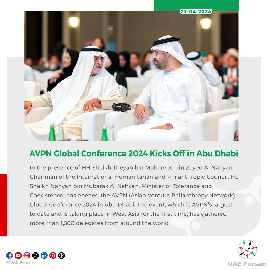 AVPN Global Conference 2024 Kicks Off in Abu Dhabi 

#UAE #AbuDhabi #InAbuDhabi  #AVPN2024 
@avpn_asia 
@ADMediaOffice