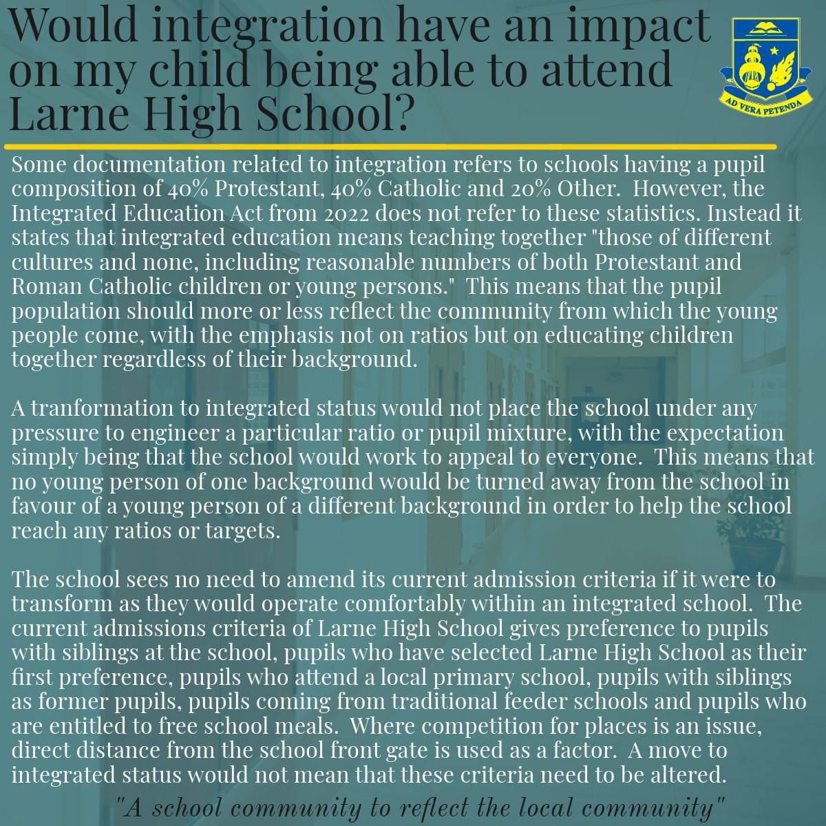 One of the concerns often raised about schools transforming to integrated status is about what this might mean for pupils hoping to attend the school in the future and how pupils are awarded a place in the school.  Have a read of the answer to this question to learn more...