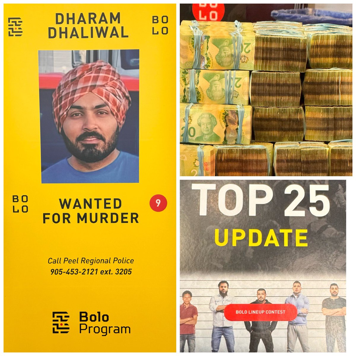 Today the @BoloProgram offered 1M dollars for information leading to the arrest of Canada’s 25 most dangerous/wanted criminals. DHALIWAL is wanted for murder. It is the only incident of femicide among the 25 cases. Be on the lookout for him! @PeelCrimeStopp