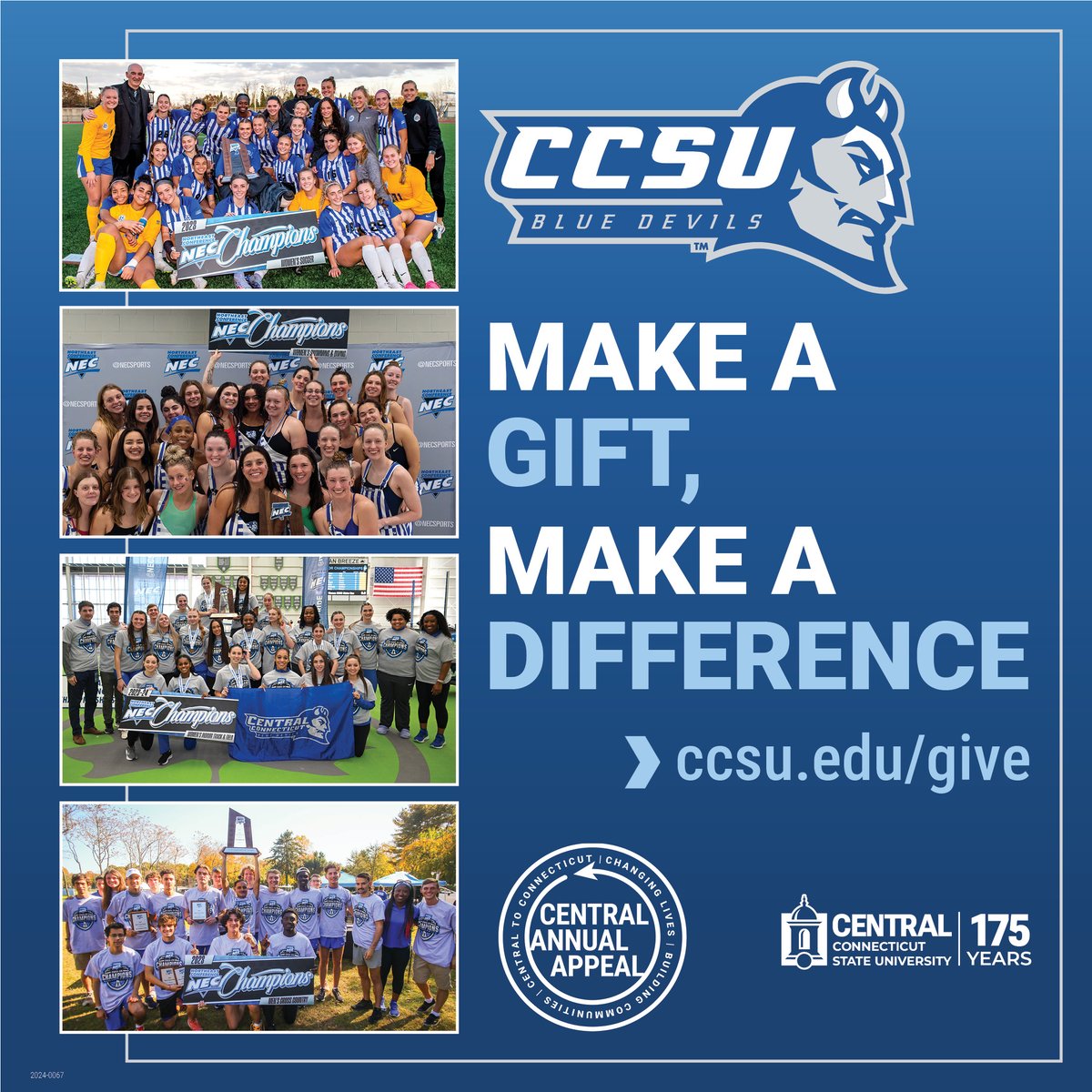 Your generosity has contributed to the success of our university off and on the field; bearing 4 conference championships! Your continued support will contribute to empowering the next generation of Blue Devils🔱 Visit ccsu.edu/give💙 #CCSU #WeAreCentral #give