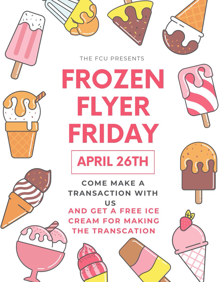 FCHSFCU's tweet photo. It’s Frozen Flyer Friday week! 🍨 https://t.co/ZXdhCBT3cc
