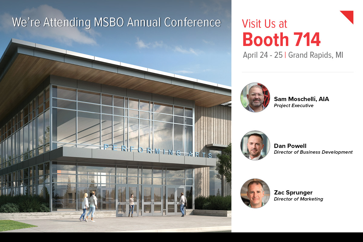 Are you looking for ways to design smarter places for learning? Make sure to connect with Fanning Howey at the 85th #MSBO Annual Conference & Exhibit Show on April 24-25 at the @DeVosPlaceMeet in Grand Rapids. Keep an eye out for Sam, Dan and Zac, and visit us at booth #714!