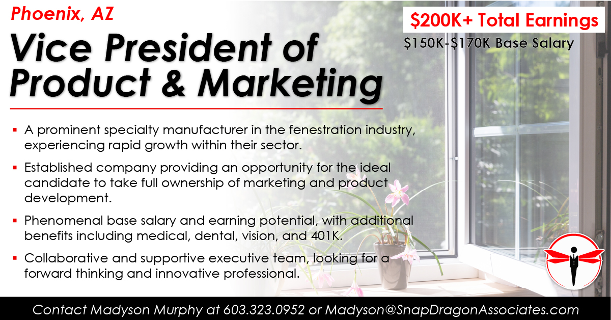 ✨New Vice President of Product & Marketing opportunity in the Phoenix, AZ market!

Apply here linkedin.com/jobs/view/3883… or reach out to Madyson Murphy today!

#SnapDragonJobs #BuildingMaterials #hiring #vicepresident #productandmarketing #vpjobs #marketingjobs #AZjobs #PhoenixAZ