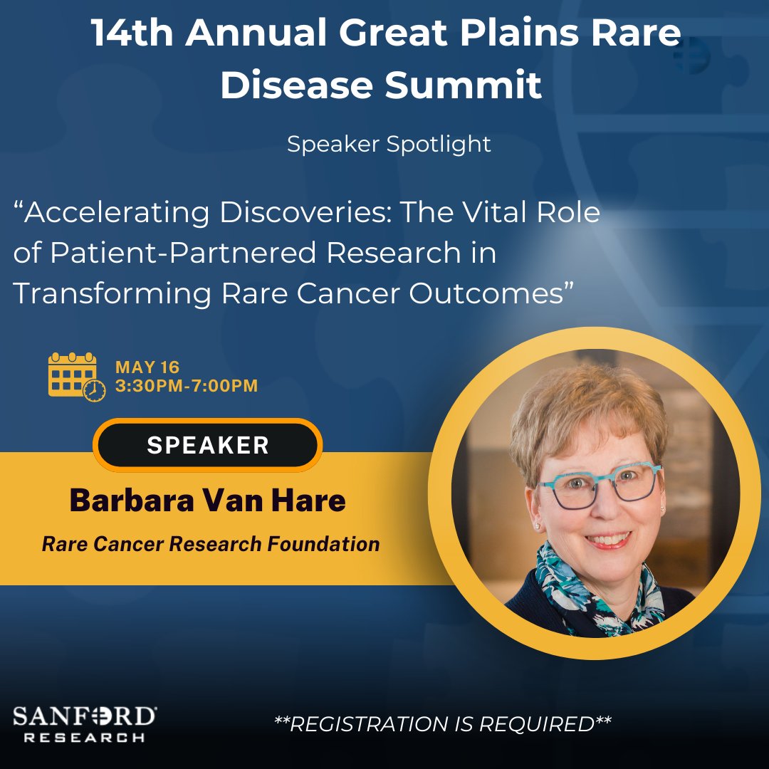Join us for the 14th Annual Great Plains Rare Disease Summit!

Barbara is a consultant to the Cancer Cell Line Factory at the Broad Institute of MIT and Harvard, a member of NORD's Rare Cancer Coalition.

Registration Link: app.smartsheet.com/b/form/0277600…