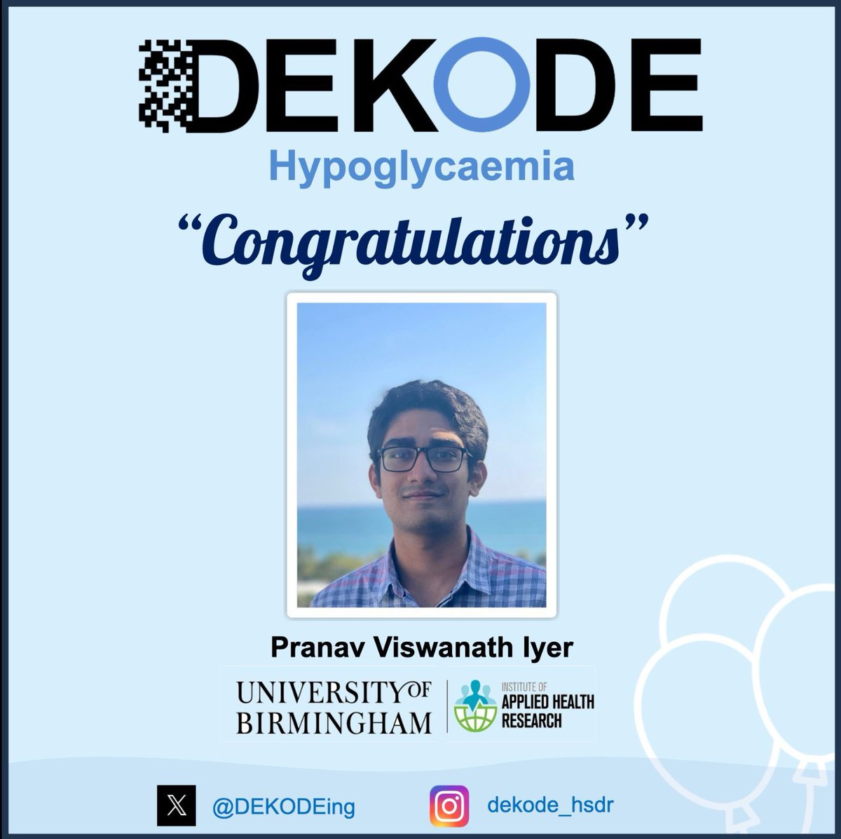 Congratulations, @PranavVIyer27, for securing an oral presentation to share our DEKODE Hypoglycaemia findings at the West Midlands Physicians Association (@WMPA_UK) Spring Meeting 2024 Conference! 👏

#medstudents #earlycareer

@uobmbchb @UoB_IAHR