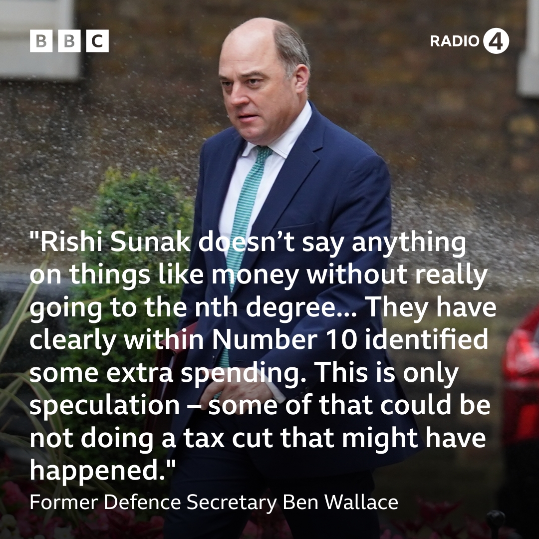 Former Defence Secretary Ben Wallace tells #BBCPM he welcomes Rishi Sunak's announcement that defence spending will be raised up to 2.5% of national income over the rest of the decade, and speculates that a tax cut could be scrapped to fund it.