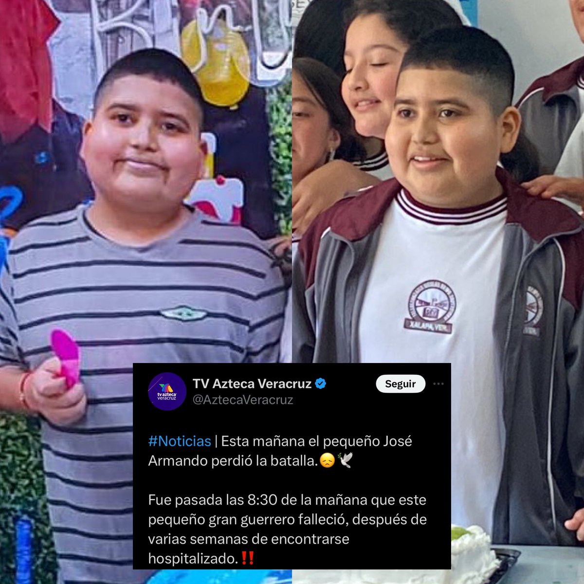 Lamento informarles que el pequeño José Armando ha fallecido.