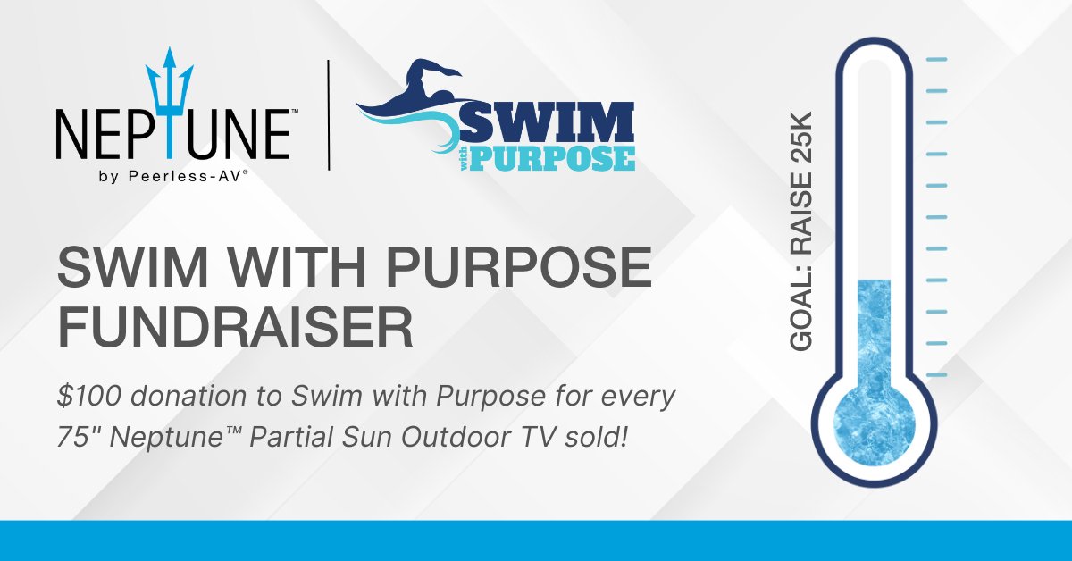 We're excited that #SwimWithPurpose is marking its one-year milestone since receiving its first-ever donation! 👏 We're proud to support the charitable efforts by donating $100 for every 75' Neptune™ Partial Sun Outdoor Smart TV sold. Learn more now: ow.ly/i9m450RligN