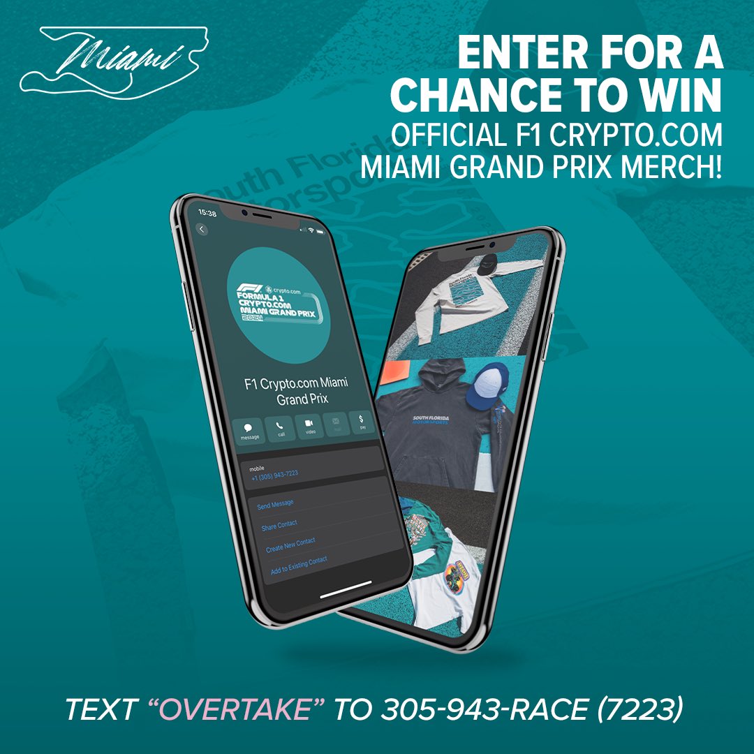 Want to win some #MiamiGP merch? Text “OVERTAKE” to 305-943-7223 and sign up for a chance to win! 🔥 Official terms and conditions here: utm.io/ugQp8