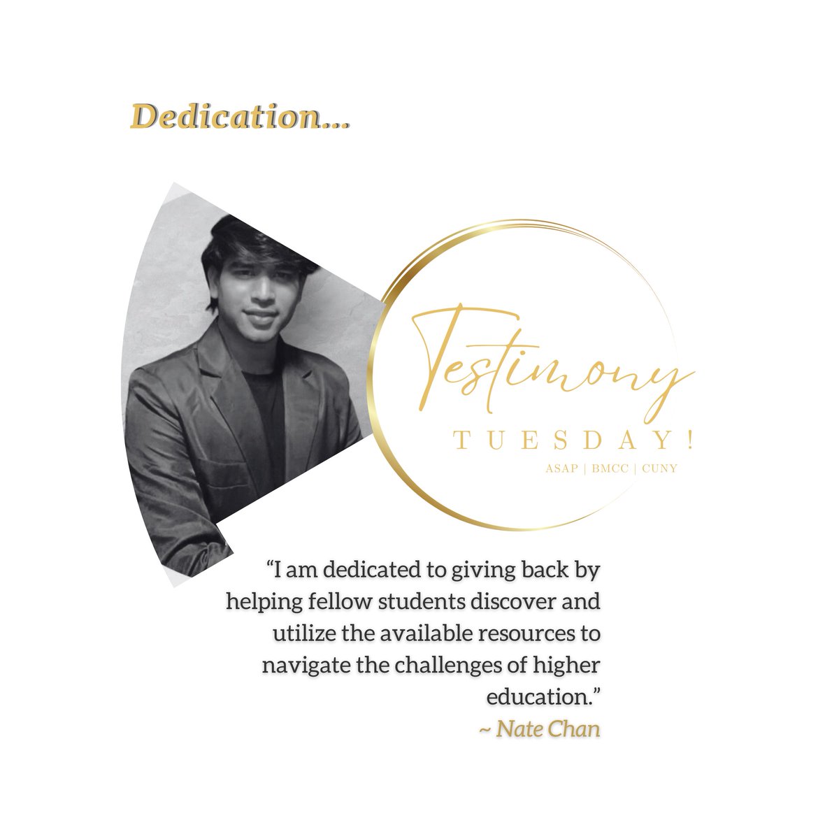 ASAPBMCC's tweet image. It's spring break, ASAP fam! While you're soaking up the sunshine, Testimony Tuesdays aren't taking a vacation. Stay inspired! #TuesdayTestimony #ASAPBMCC #BMCC #CUNY  
Questions about ASAP? Email asap@bmcc.cuny.edu!