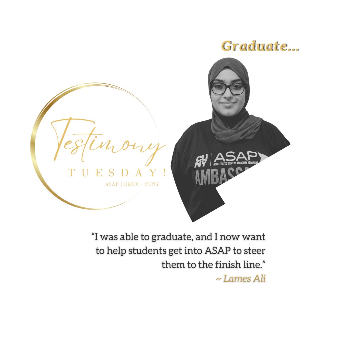 ASAPBMCC's tweet image. It's spring break, ASAP fam! While you're soaking up the sunshine, Testimony Tuesdays aren't taking a vacation. Stay inspired! #TuesdayTestimony #ASAPBMCC #BMCC #CUNY  
Questions about ASAP? Email asap@bmcc.cuny.edu!