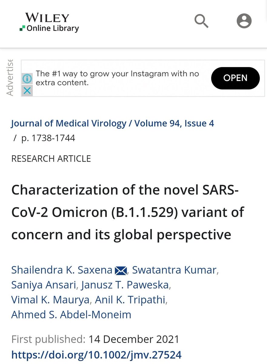 Fantastic News! Our article, which was published in the Journal of Medical Virology (then IF 20.69), has received enough citations to be a #TopCitedArticle in its journal.