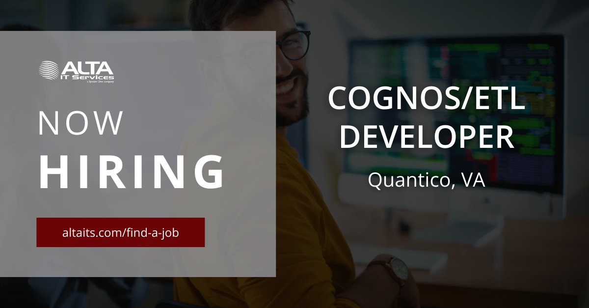 ALTA IT Services is #hiring a Cognos/ETL Developer for work in Quantico, VA.

Learn more and apply today: jobs.systemone.com/job/cognosetl-…

#ALTAIT #CognosDeveloper #ETLDeveloper #QuanticoVA #TopSecretClearance #DataWarehouse #AnalyticsDevelopment