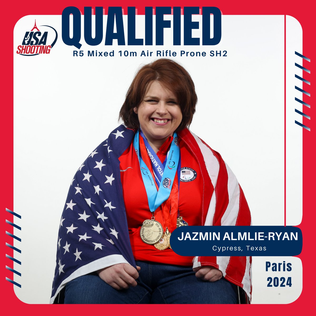 Jazmin Almlie-Ryan is #Paris2024 qualified! The Paralympian qualified in  R5 Mixed 10m Air Rifle Prone SH2 👏
#MTUSA