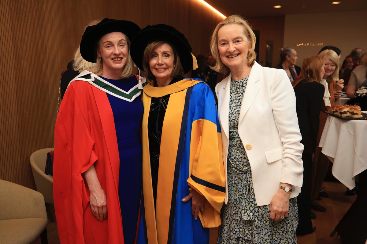 A privilege and incredibly humbling to spend time @ucddublin with Emerita Speaker Nancy Pelosi. Her courage and sheer determination to advance social justice across a range of spheres - health, social care, education - and support of democracy and hopeful futures is inspirational