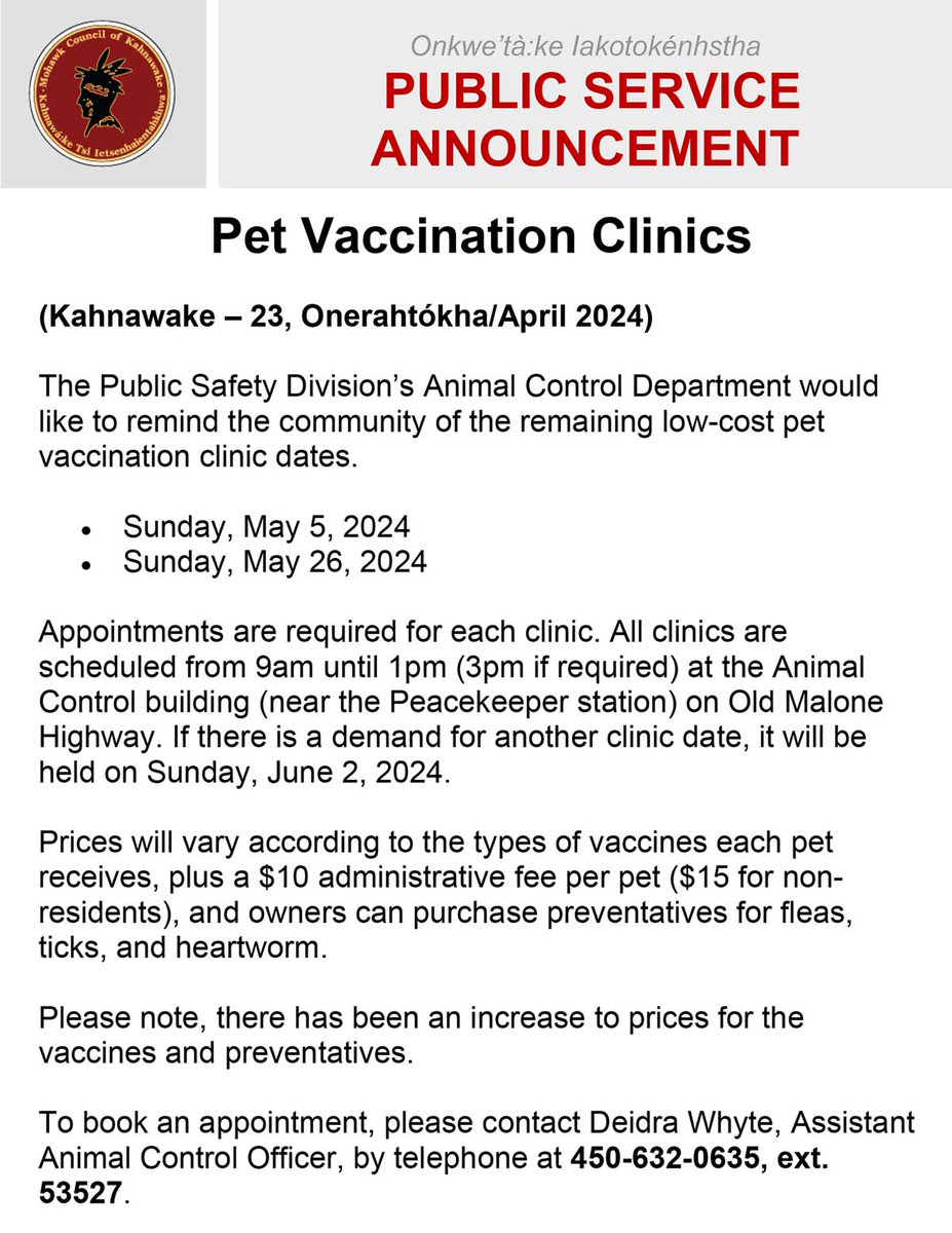 Pet Vaccination Clinics ow.ly/Vb5h50RmkpE