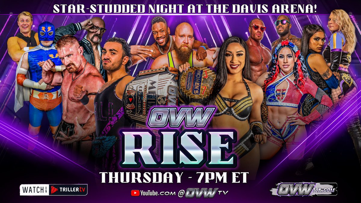 Star-studded night at the Davis Arena! Come to see your favorite wrestlers at #OVWRise this THURSDAY - 7pm ET Reserve your spot at OVWTix.com or watch #LIVE at @YouTube or @FiteTV #wrestlers #ovw #prowrestling #louisville #kentucky #netflix
