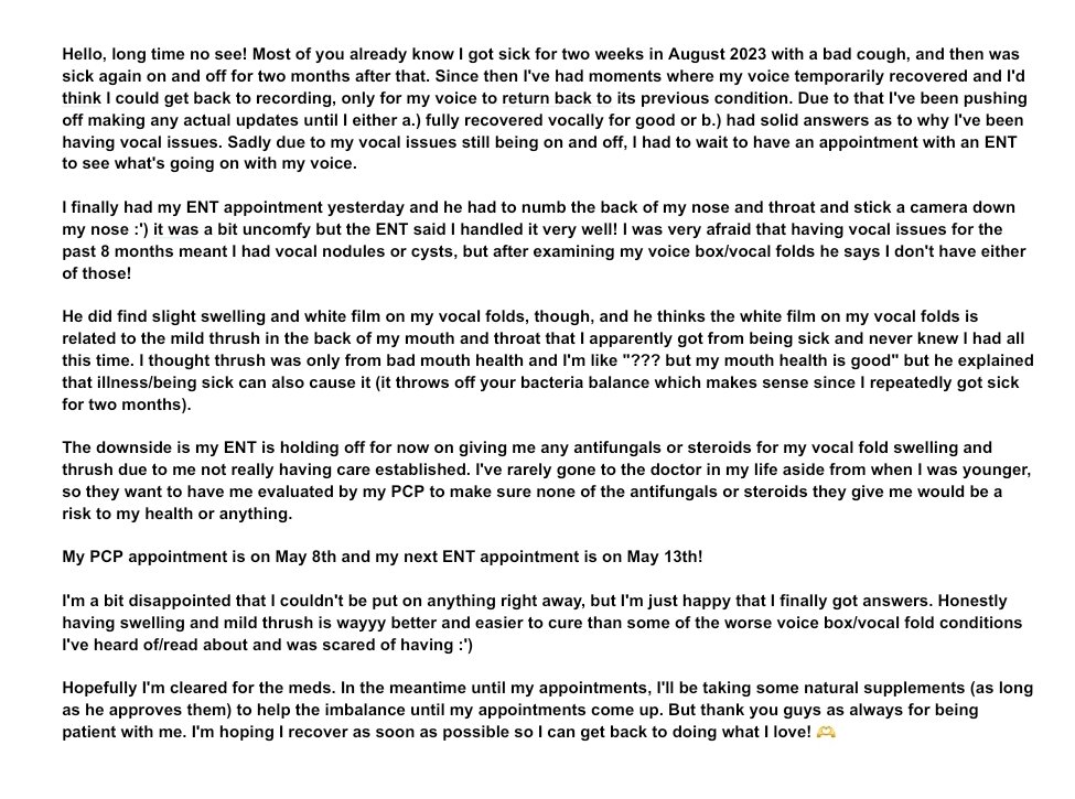 medical update on my voice 🫶 https://t.co/KbIW9jqX0t