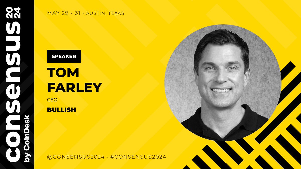 🌟 Catch a leader’s perspective on navigating the future of digital finance. Join @bullish CEO @ThomasFarley at #Consensus2024 for an engaging dialogue on the evolving landscape. Discover the full speaker lineup 🔗 consensus2024.coindesk.com/speakers?term=…