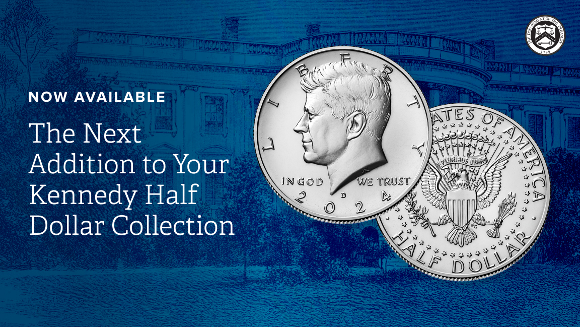 A timeless piece of Americana that honors President Kennedy, this coin has been a fan favorite for as long as they’ve been minted. The 2024 Kennedy Half Dollar is available now in rolls and bags. #JFK bit.ly/4aBdM4h