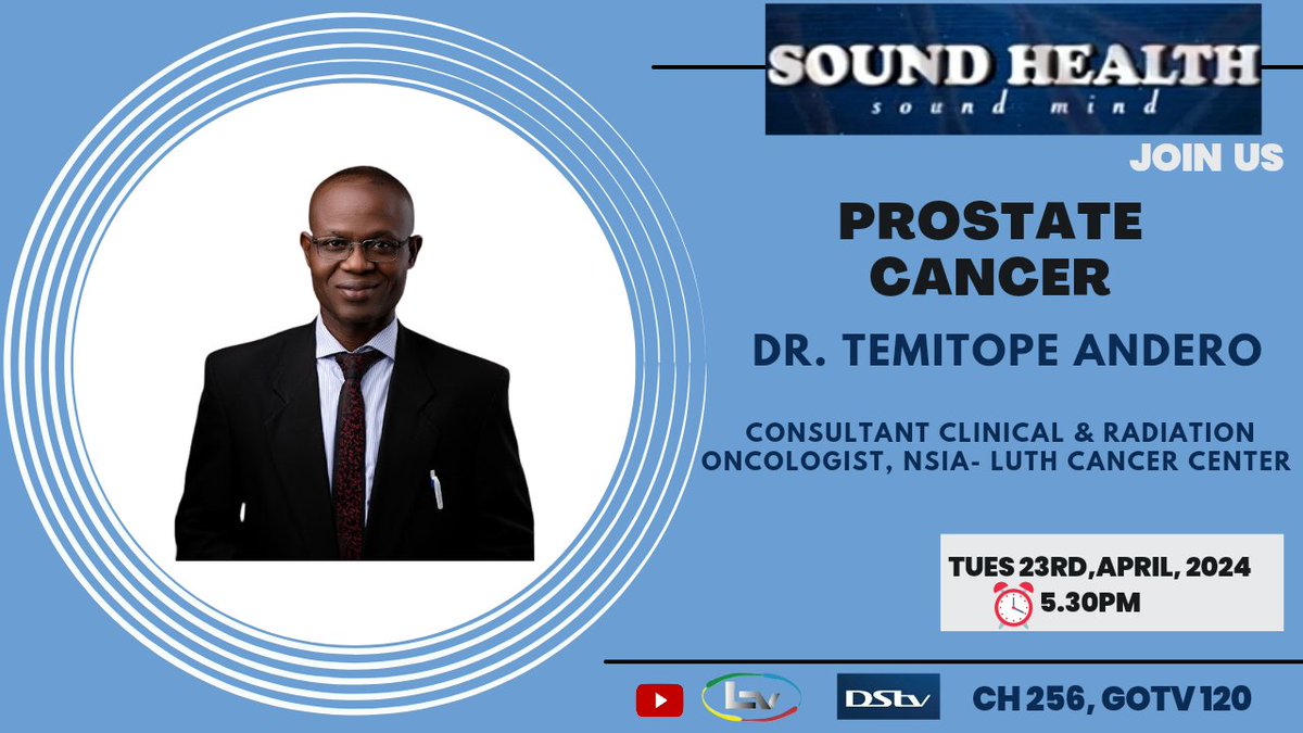 Modupeolas's tweet photo. #prostatecancer  is the second most #common cancer among men older than 55 years of age. Dr. Temitope Andero, Consultant Clinical and Radiation Oncologist at @nsialuth  shares more light on prevention and treatment options

#prostatecancer
#cancer
#Men https://t.co/RLb735mq2t