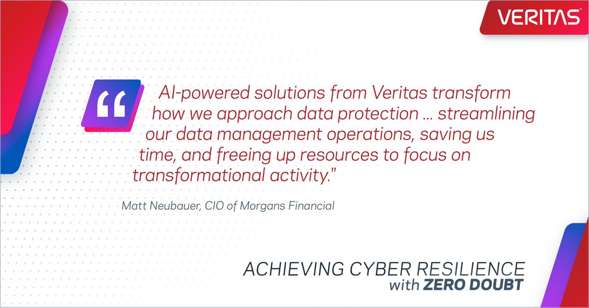 Matt Neubauer, CIO of Morgans Financial shares his thoughts on how AI-powered solutions from Veritas will help streamline data management. Learn more: vrt.as/443vtqS