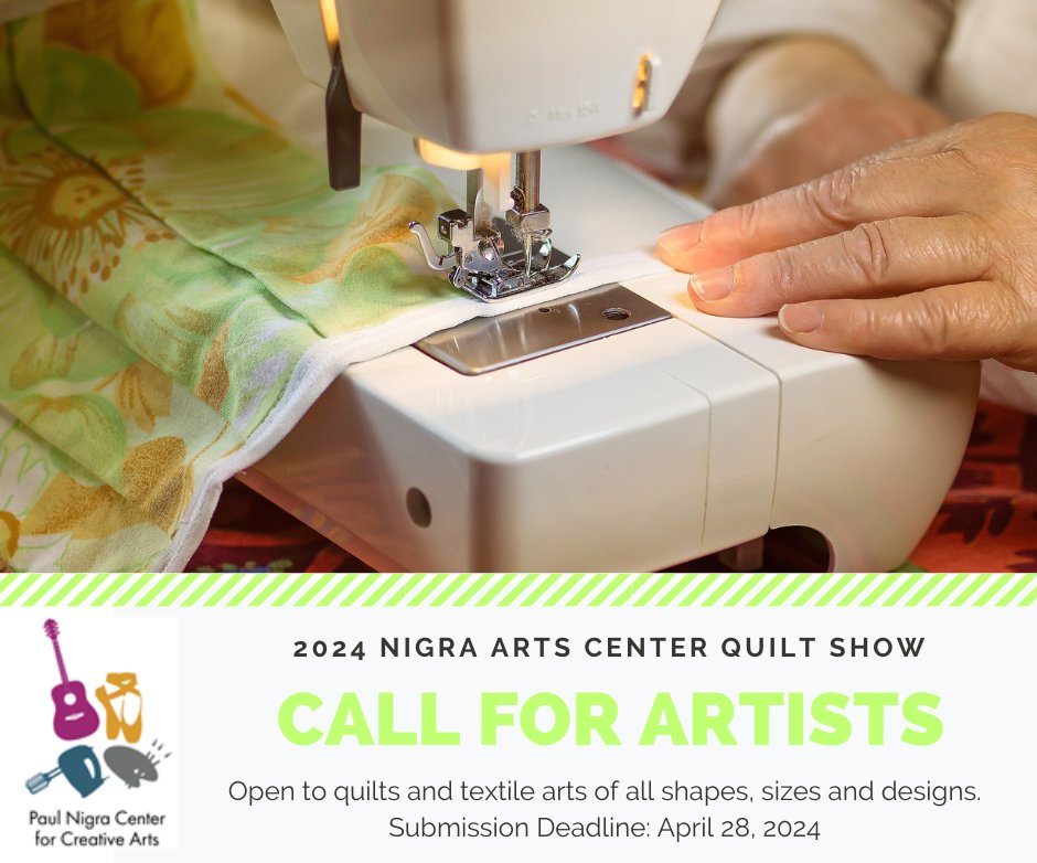A reminder to quilters and fiber artists: the deadline for our 2024 Quilt Show is this Sunday, April 28! Be sure to submit your quilts and fabric arts of all kinds within the next few days to be included.  Details and submission at pncreativeartscenter.org/art-show. #CallforArt