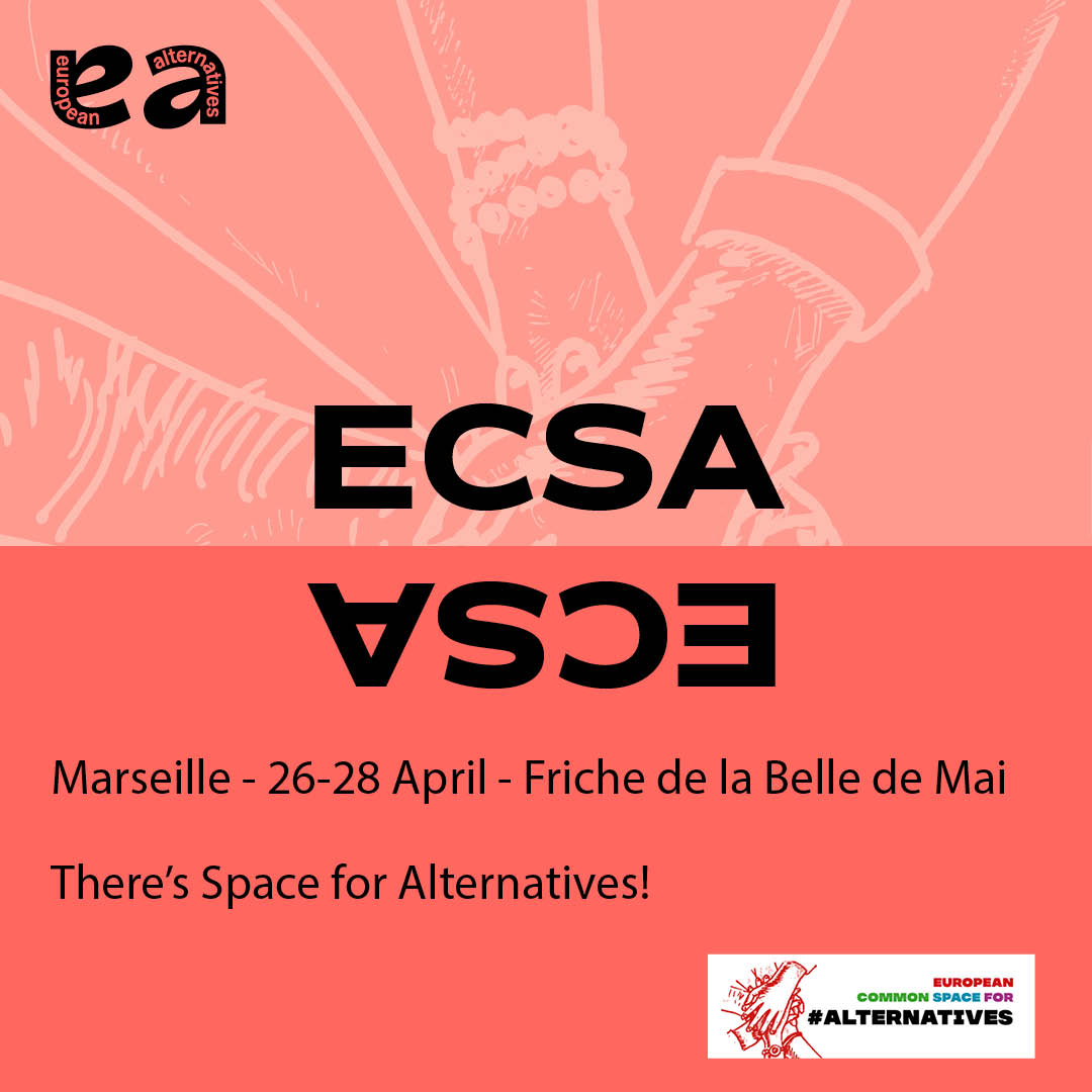 ECSA is around the corner! 🗓️ When: April 26-28, 2024 📍 Where: Friche de la Belle de Mai, Marseille, France Workshops, conferences, debates, networking and more. Together for a social, feminist, antiracist, ecological, peaceful, and democratic Europe! @spaceforalters