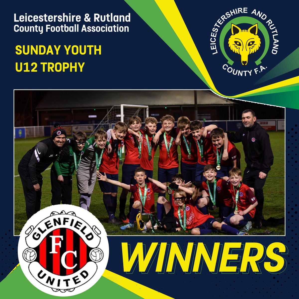 🏆 Congratulations to our Sunday Youth U12 Trophy winners - <a href="/GlenfieldUnited/">Glenfield United F.C</a> U12 Hawks 🏆

📹View highlights of the game between the the Hawks and <a href="/KibworthTownFC/">Kibworth Town FC</a> U12 Falcons here: youtu.be/2rg6BwZk7pc?si…

📄 ow.ly/zSLI50Rm4Mo

📸 <a href="/ASJPhotography/">Alexandra Johnson</a>

#LRCFACOUNTYCUPFINALS
