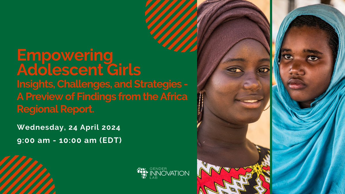 Investing in early childhood & adolescence can advance human capital development & growth. 
Join us: April 24th, 9 am ET, to discuss ways to #EmpowerGirls, with insights from the recent Africa Regional report & lessons from #SouthAsia.  Register here: shorturl.at/grxL0