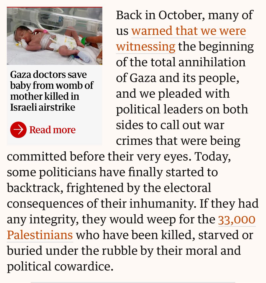 Starmer will be fuming that this is in the Guardian, illustrated with photos of both him and Sunak, with this headline: ‘Our leaders seem determined to give war a chance. Their thirst for conflict endangers us all’ #GazaGenocide Corbyn: